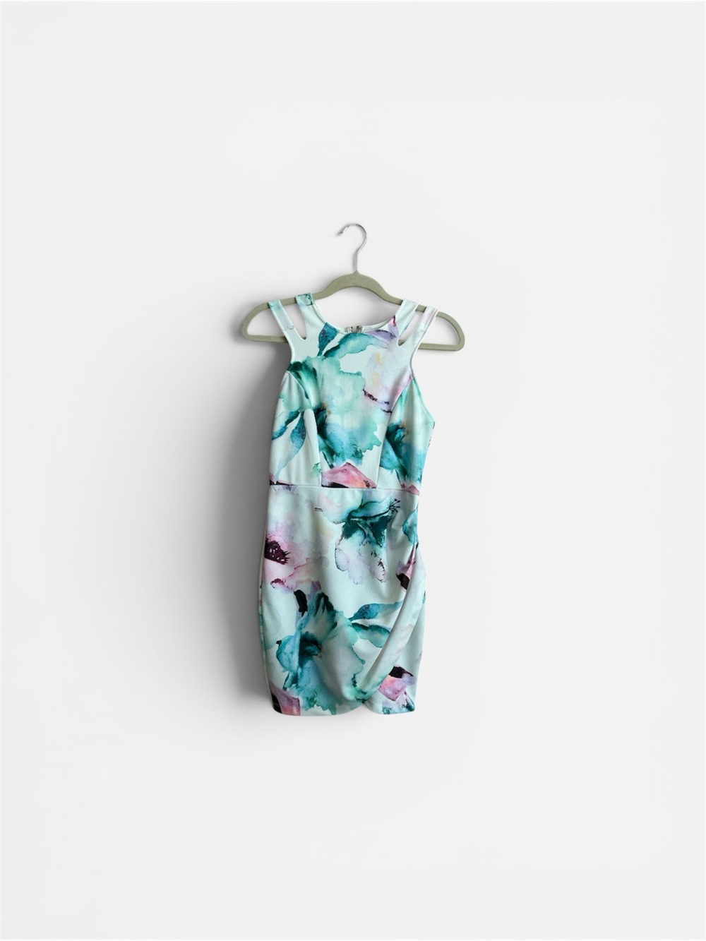 Hello Molly Aqua and Teal Floral Cutout Sheath Dress